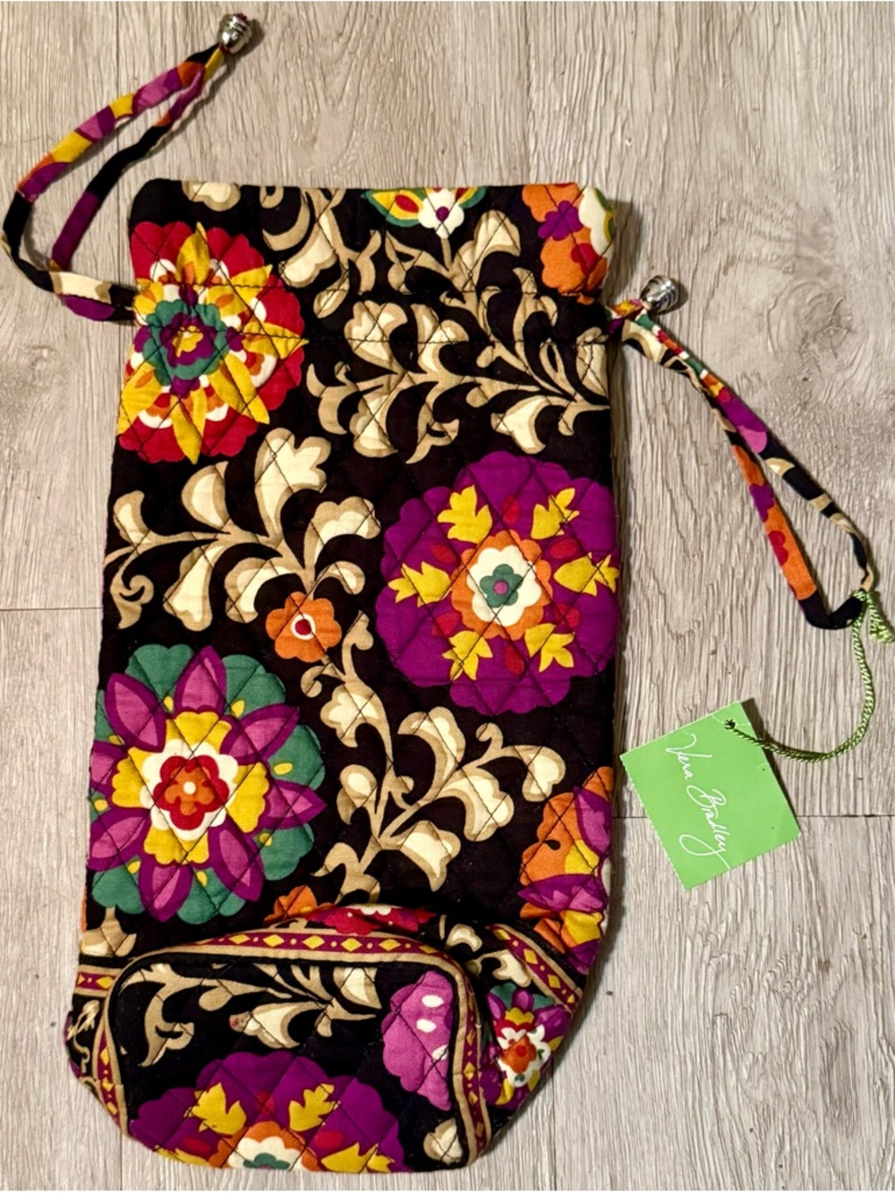 Vera Bradley Cheers To You Bottle Cinch Bag Suzani Pattern NWT